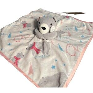NoJo Baby Blanket Toy Winter Polar Bear Penquin Plush Lovey Security Soft Pink